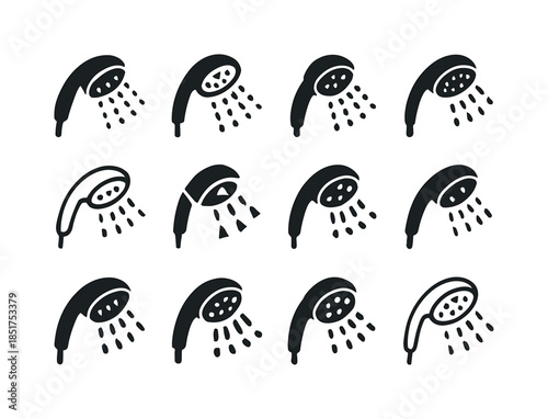 Showerhead Spray Icons. Showerhead spray. Icon set. Set Logo of