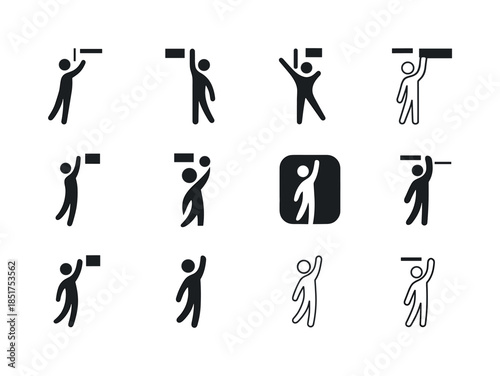 Reaching High Icon Set. Reaching for Something on a High Shelf.