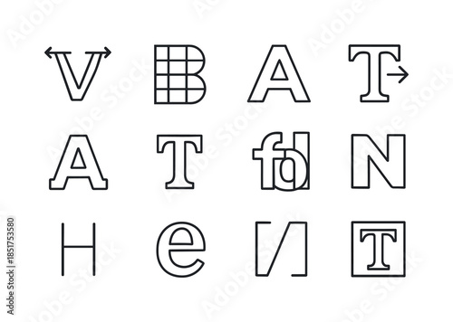 Modern Typography Icons. Modern typography icons. Line icon set