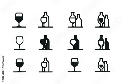 Spirits Logo Grid. spirits on display in a bar. Icon set. Set Lo