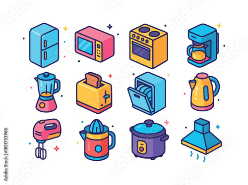 Colorful Kitchen Icons. Kitchen Appliances. Colorful isometric v