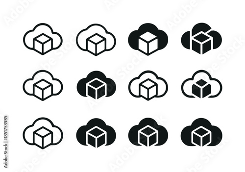 Cloud Computing Icons. Cloud computing concept. Icon set. Set Lo