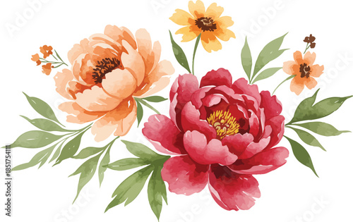 Collection of various green leafy branches and stems on white background