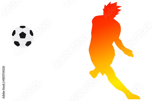 赤から黄色のグラデーションで表現したサッカー選手のキックシルエットベクター