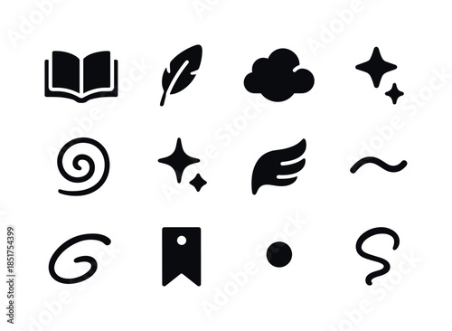 Whimsical Icon Set. Whimsical Tales. Solid icon set of Whimsical