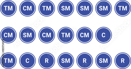 Business workflow icons showing team management roles, social media, content marketing, communication symbols, modern circular interface design for digital branding