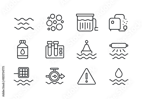 Algal Bloom Icons. Algal bloom control. Line icon set of Algal b