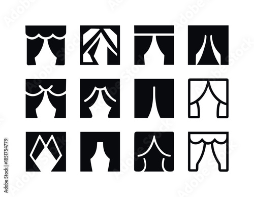 Curtain Icons Collection. Closing curtains. Icon set. Set Logo o