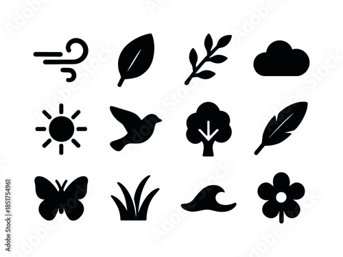 Breezy Nature Icons. Breezy nature. Solid icon set of breezy nat
