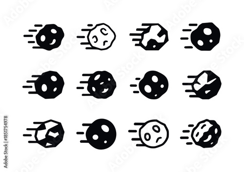 Asteroid Logo Variations. Asteroids. Icon set. Set Logo of Aster