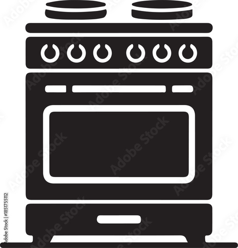 Black and white of a stove with oven and two burners kitchen appliance cooking