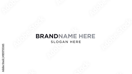 Minimalist brand identity placeholder text with dark and light grey sans-serif typography for name and slogan.