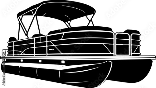 Pontoon boat silhouette vector illustration