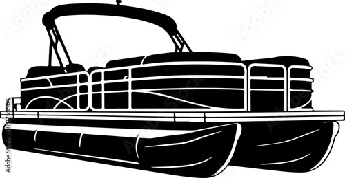 Pontoon boat silhouette vector illustration