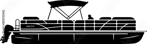 Pontoon boat silhouette vector illustration