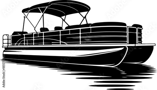 Pontoon boat silhouette vector illustration