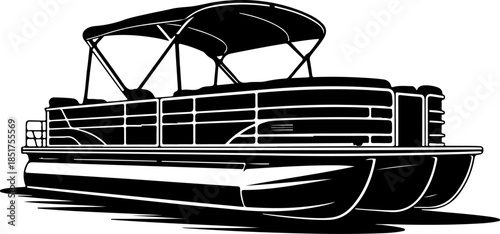 Pontoon boat silhouette vector illustration