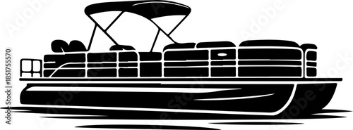 Pontoon boat silhouette vector illustration