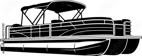Pontoon boat silhouette vector illustration