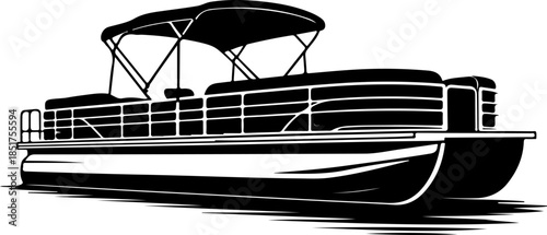 Pontoon boat silhouette vector illustration