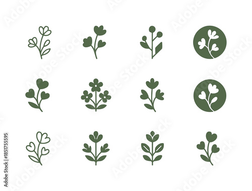 Nature Emblem Icon Set. Nature vibe package design with flowers