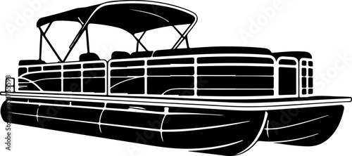 Pontoon boat silhouette vector illustration