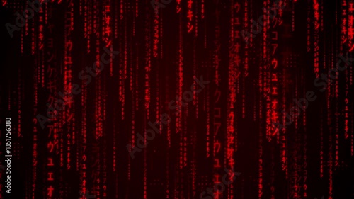 Red Matrix Style Digital Background with Hacking Code and Data Flow | 4K Loop