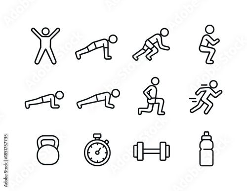 HIIT Icons Collection. HIIT workout. Line icon set of HIIT worko