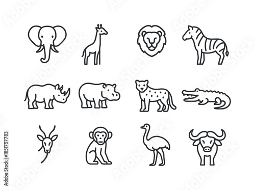 Safari Animal Icons. Safari animals. Line icon set of Safari ani
