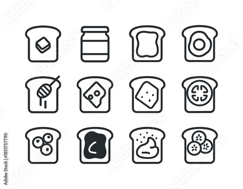 Toast Toppings Icons. Toast Toppings. Line icon set of Toast Top