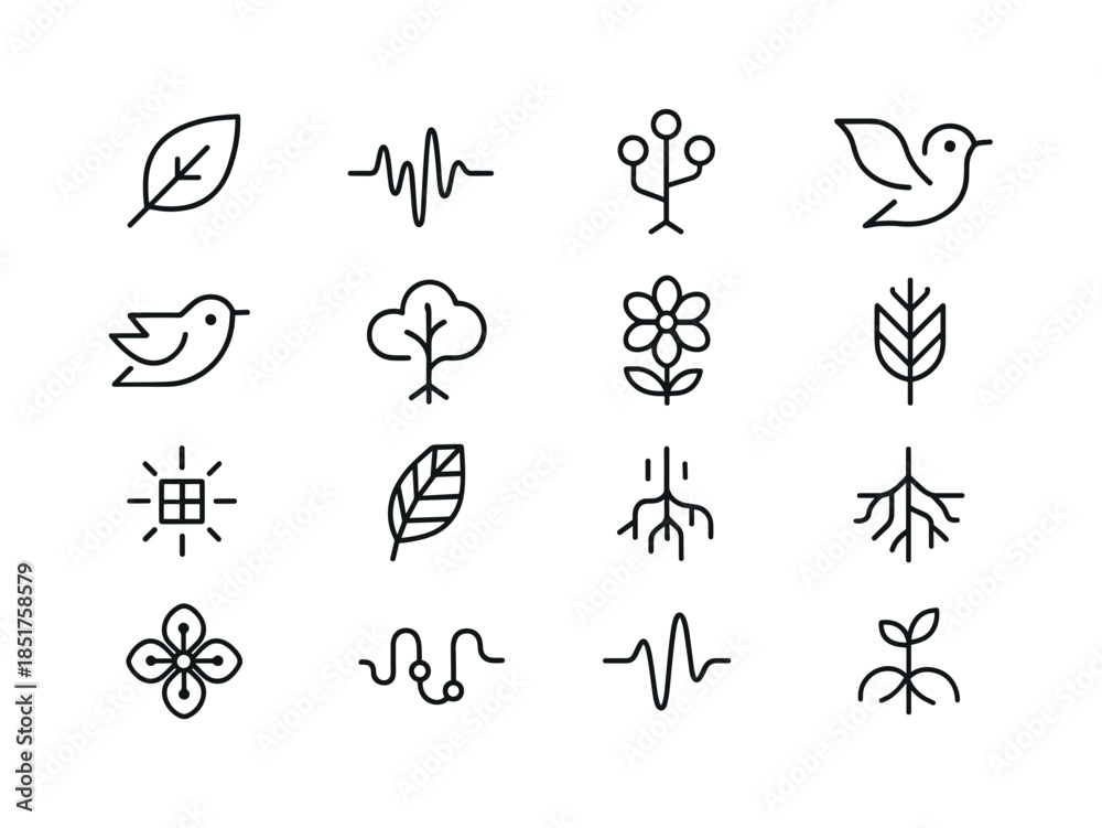 Fototapeta premium Digital Nature Icons. Digital nature. Line icon set of digital n