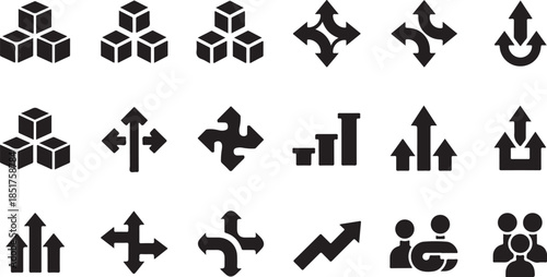 Various black vector interface icons for navigation and data