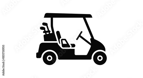 A simple black silhouette of a golf cart showcasing its form and design silhouette