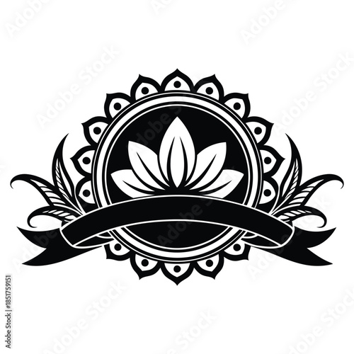 Intricate lotus flower design with blank banner perfect for text and customization
