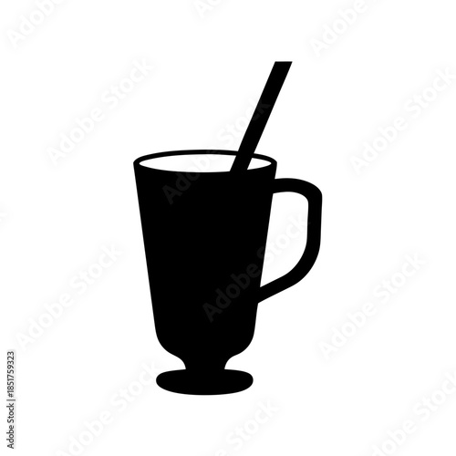 Silhouette of a coffee mug with straw