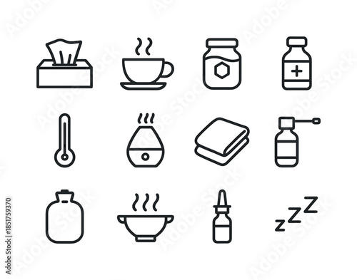 Cold Care Icons. Cold Care. Line icon set of Cold Care: tissue b