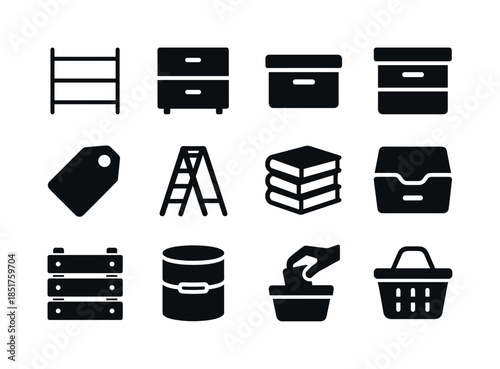 Organized Storage Icons. Storage Organization. Solid icon set of