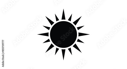 A striking black sun symbol with radiating spikes presented as a bold silhouette