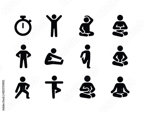 Stretch Routine Icons. Stretch routine. Solid icon set of Stretc
