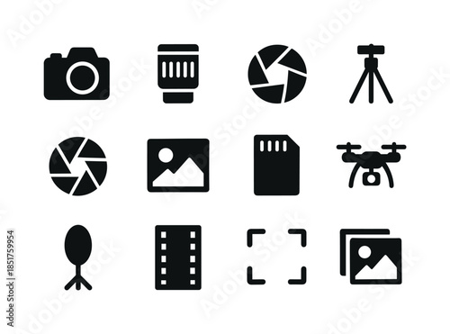 Photography Icon Set. Photography lovers. Solid icon set of Phot