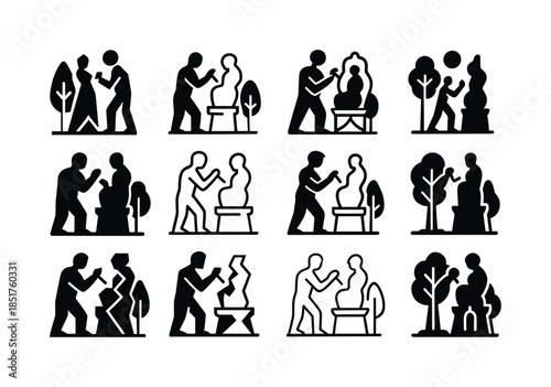 Sculptor's Artistic Icons. A sculptor designing a public art ins