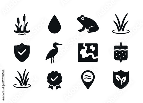 Wetland Protection Icons. Wetland protection. Solid icon set of