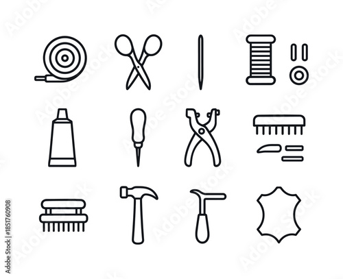 Shoe Repair Tool Icons. Shoe Repair Tools. Line icon set of Shoe