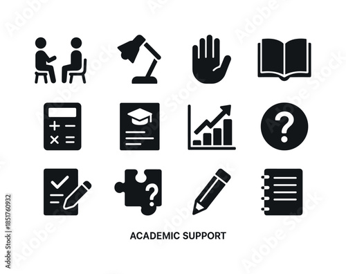 Academic Support Icons. Academic support. Solid icon set of Acad