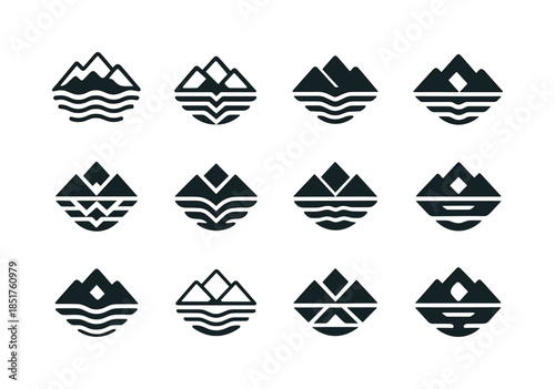 Flooded Valley Logos. flooded valley. Icon set. Set Logo of floo