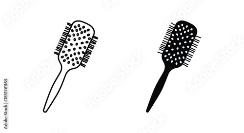 Two hairbrushes in a simple black and white sketch distinctly presented as a silhouette