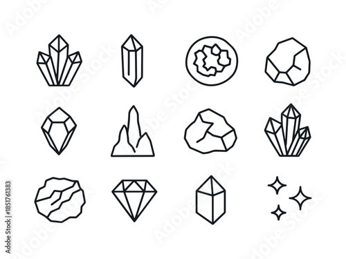 Crystals and Minerals Icons. Crystals and Minerals. Line icon se