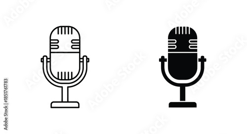 Two vintage style microphones depicted in contrasting black and white a striking silhouette