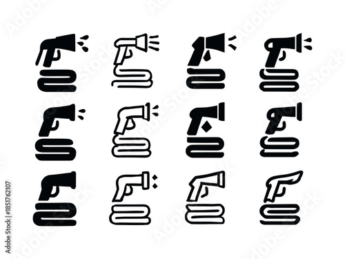 Garden Hose Icons. Playing with a Garden Hose. Icon set. Set Log