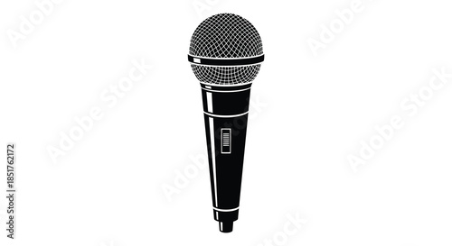 Detailed black and white illustration of a classic handheld microphone a striking silhouette